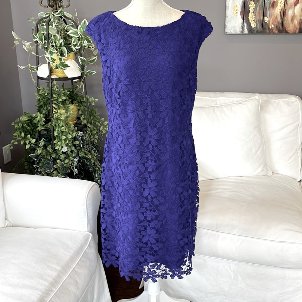 Ralph Lauren Purple Floral Lace Sheath Dress